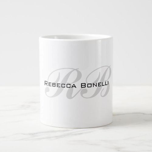White Gray Monogram Name Initials Plain Stylish Giant Coffee Mug