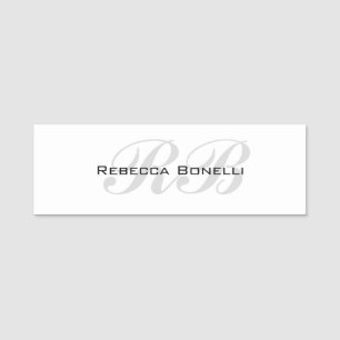 White Gray Monogram Name Initials Plain Stylish Name Tag