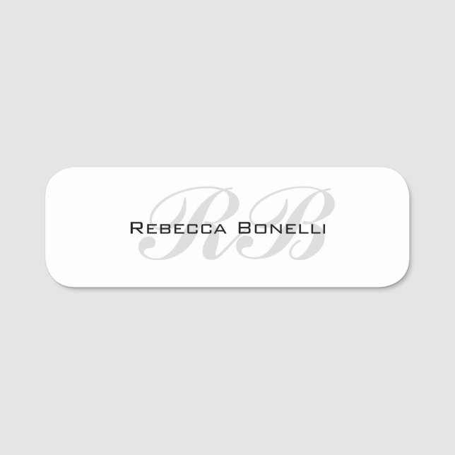 White Gray Monogram Name Initials Plain Stylish Tag (Front)