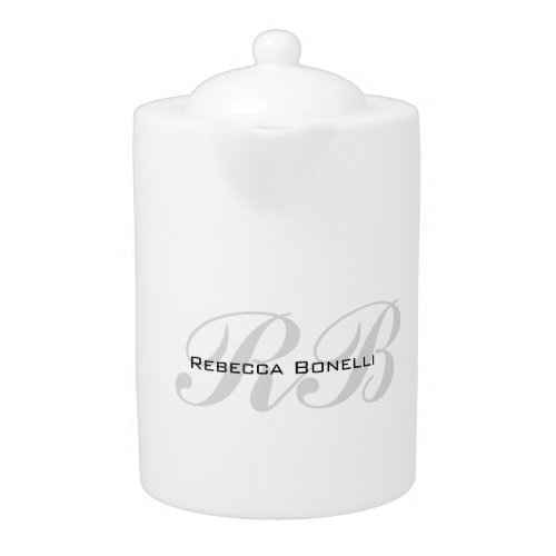 White Gray Monogram Name Initials Plain Stylish Teapot