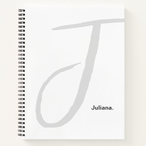 White  Gray Monogram Script Simple Notebook