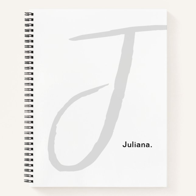 White & Gray Monogram Script Simple Notebook (Front)