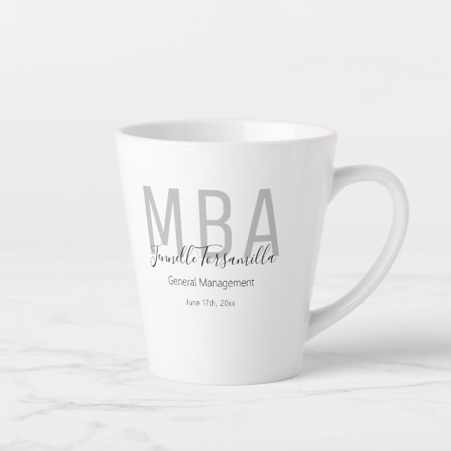 White Gray Name MBA Graduate Latte Mug (Right)