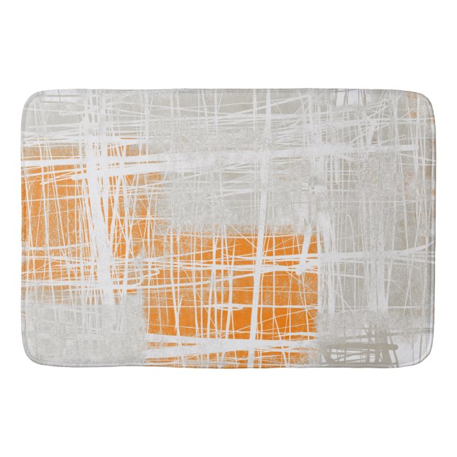 White gray orange abstract bath mat (Front)