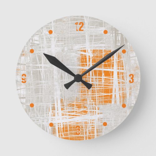 White gray orange abstract round clock