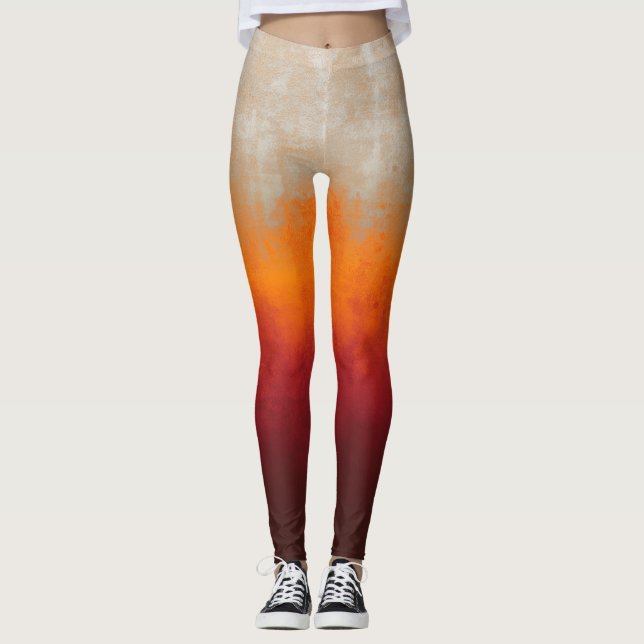White Gray Orange Red rustic ombre Leggings (Front)