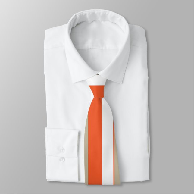White Gray Orange Stripes     Neck Tie (Tied)