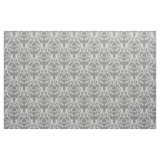 White Gray Parisian Damask Pattern Fabric (Fat Quarter)