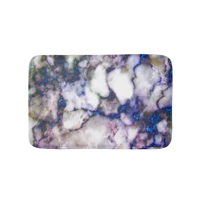 White Gray Pink Marble Stone Blue Glitter Bath Mat (Front)