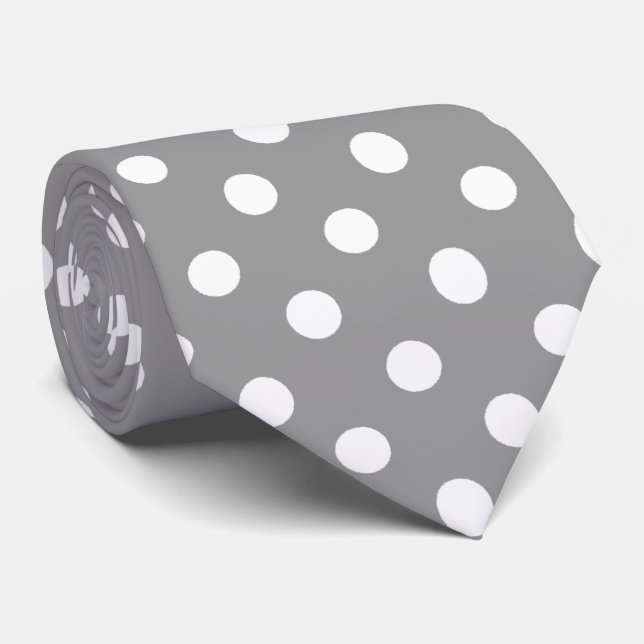 White Gray Polka Dots Pattern Tie (Rolled)