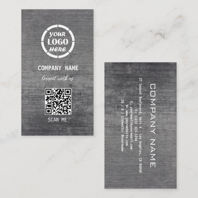 White Gray Professional Design Modern QR Code  Business Card (Front/Back)