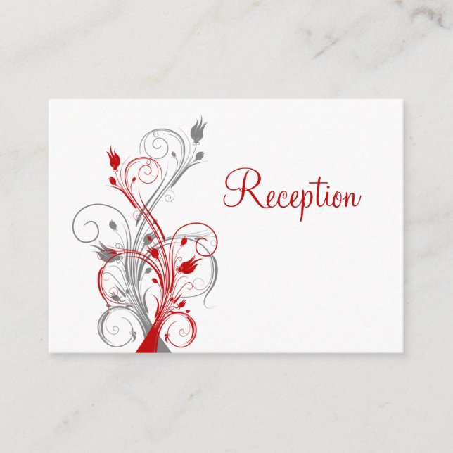 White, Gray, Red Floral Reception Enclosure Card (Front)