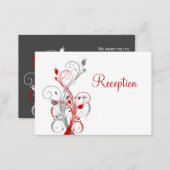 White, Gray, Red Floral Reception Enclosure Card (Front/Back)