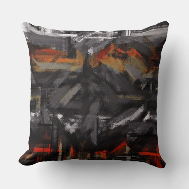 White Gray Red Orange Abstract Painting Throw Pillow (Front)