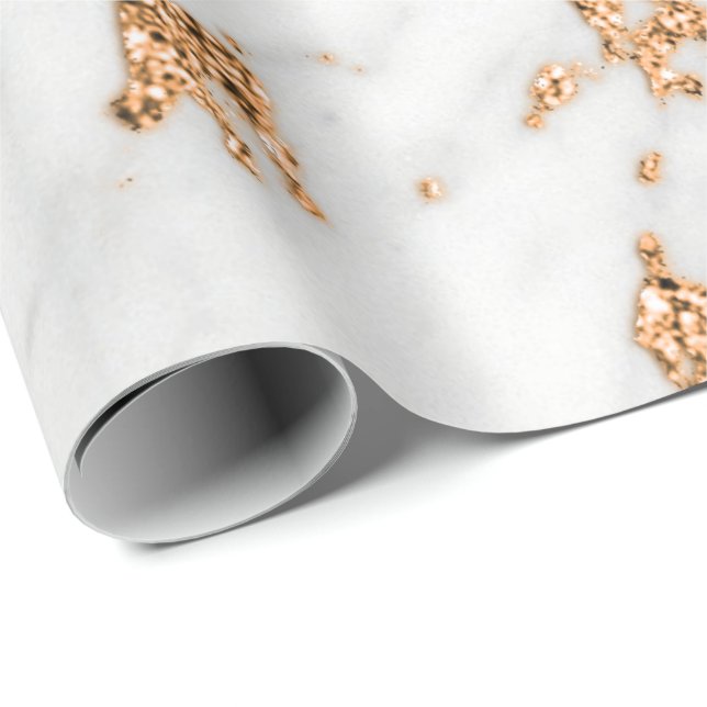 White Gray Rose Gold Glitter Carrara Marble Stone Wrapping Paper (Roll Corner)