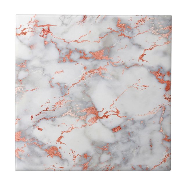 White Gray Rose Gold Marble Trendy Decorative Ceramic Tile (Front)