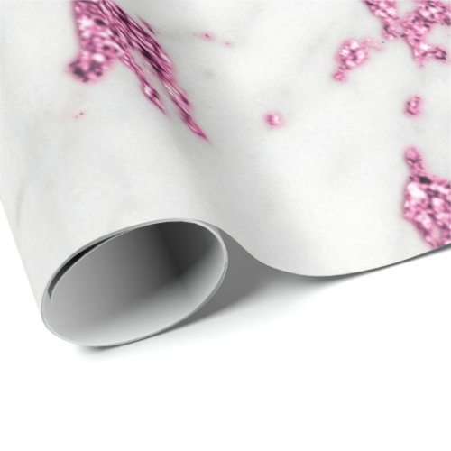 White Gray Rose Pink Glitter Carrara Marble Stone Wrapping Paper