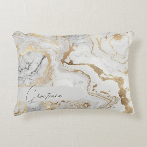 White Gray Sand faux golden color Marble texture Accent Pillow