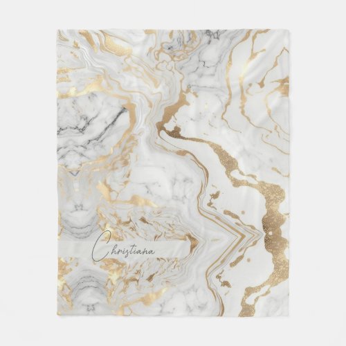 White Gray Sand faux golden color Marble texture Fleece Blanket