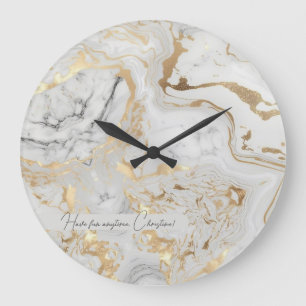 White Gray Sand faux golden Marble texture custom Large Clock