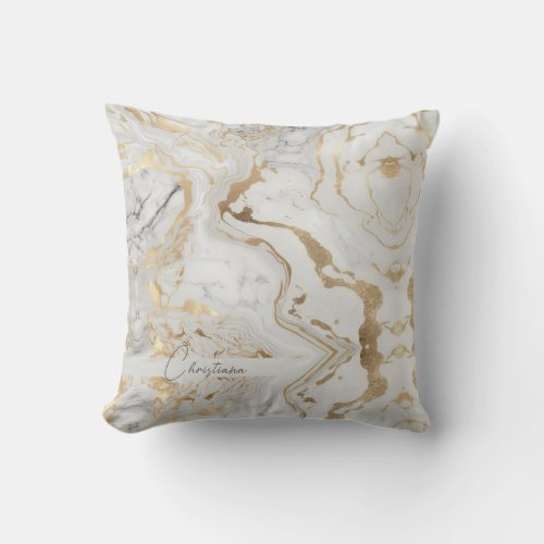 White Gray Sand faux golden Marble texture DBLside Throw Pillow