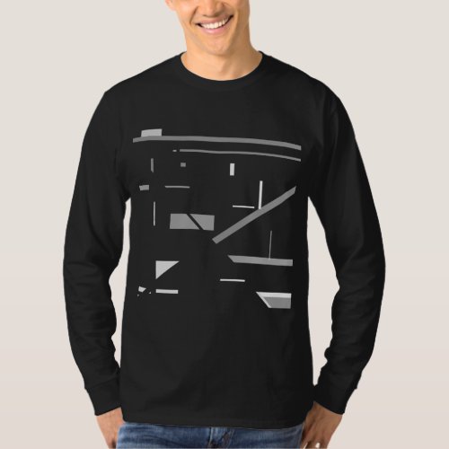 White Gray Scattered Geometric Lines Shapes Design T_Shirt