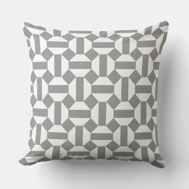 White & Gray Seamless Geometric Pattern Throw Pillow (Front)