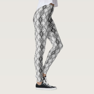 White & Gray Sequins Geometric Pattern Leggings