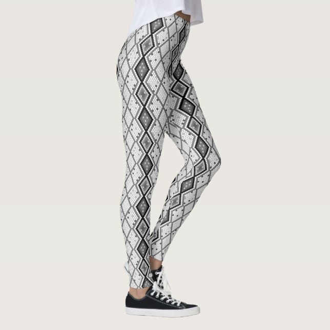 White & Gray Sequins Geometric Pattern Leggings (Right)