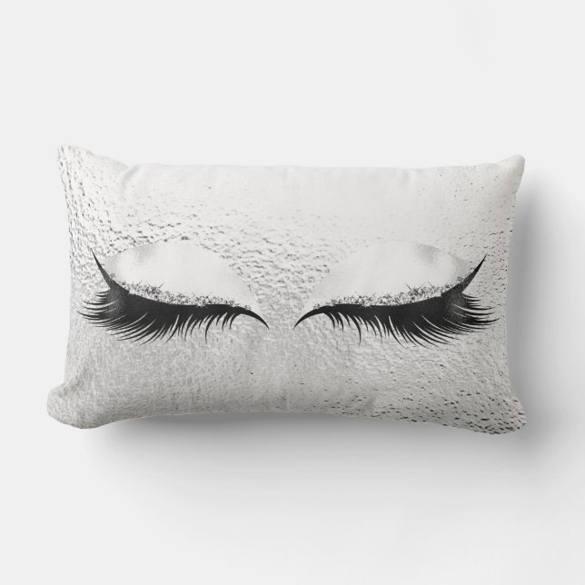 White Gray Silver Metallic Lashes Makeup Glass Lumbar Pillow (Front)