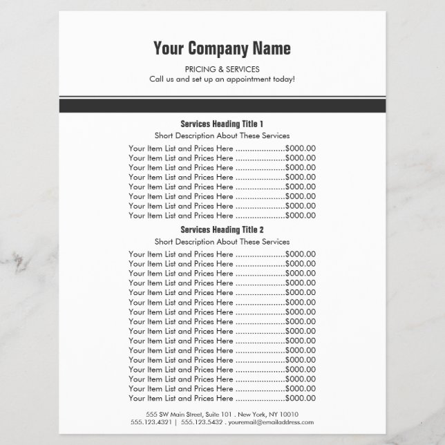 White Gray Simple Border Price List 2 Flyer (Front)