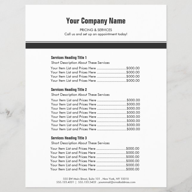White Gray Simple Border Price List 3 Flyer (Front)