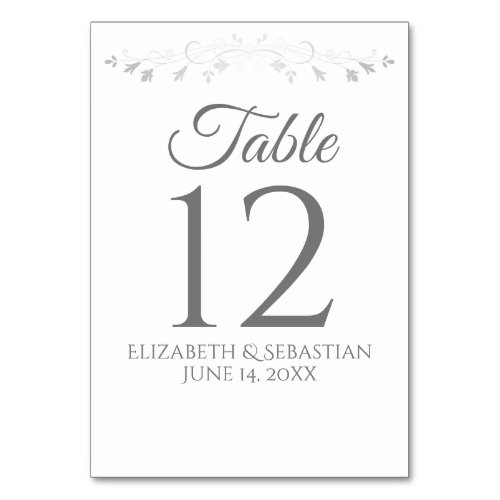 White  Gray Simple Elegant Wedding Table Number