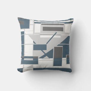 White Gray Slate Blue Geometric Shapes Abstract Throw Pillow