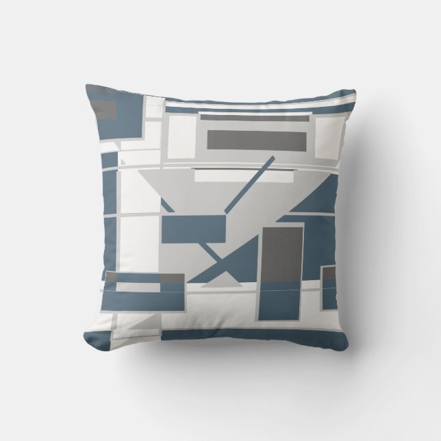White Gray Slate Blue Geometric Shapes Abstract  Throw Pillow (Front)