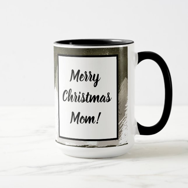 White & Gray Snow-Covered Pine Trees Chalkboard Mug (Right)