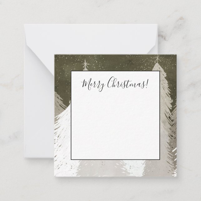 White & Gray Snow-Covered Pine Trees Chalkboard Note Card (Front)