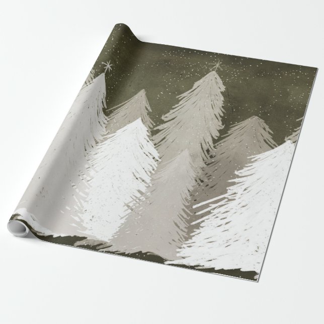 White & Gray Snow-Covered Pine Trees Chalkboard Wrapping Paper (Unrolled)