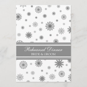 White Gray Snow Winter Rehearsal Dinner Party Invitation