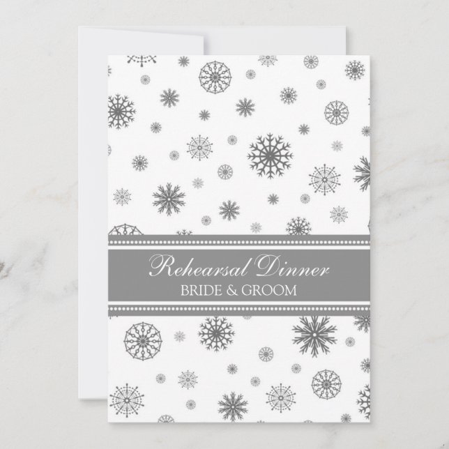 White Gray Snow Winter Rehearsal Dinner Party Invitation (Front)