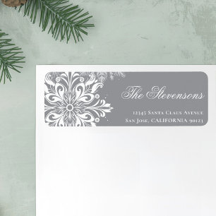 White Gray Snowflakes Christmas Return Address Label