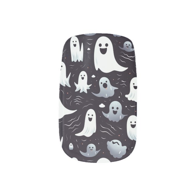 White Gray Spook Ghost Halloween Pattern  Minx Nail Art (Left Thumb)