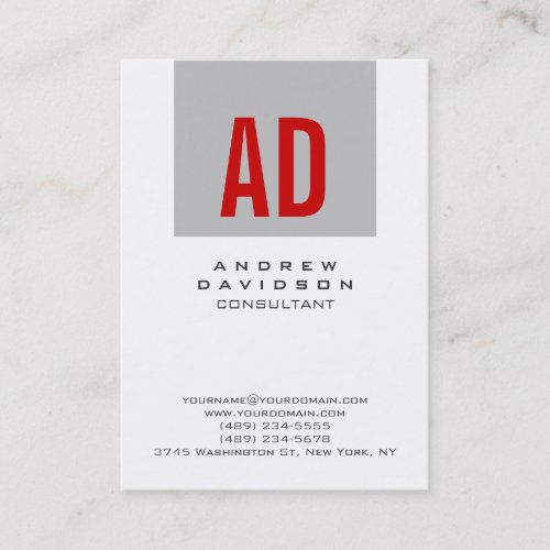 White Gray Stripe Red Monogram Business Card