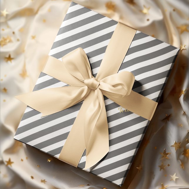 White Gray Stripes Gold Text Christmas Birthday Wrapping Paper (White Gray Stripes Gold Text Christmas Birthday Wrapping Paper)