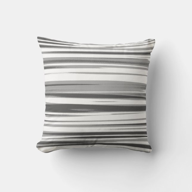 White Gray Stripes Pattern Throw Pillow (Front)