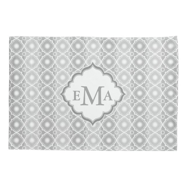 White & Gray Stripes & Quatrefoil Geometric Pillow Case (Back)