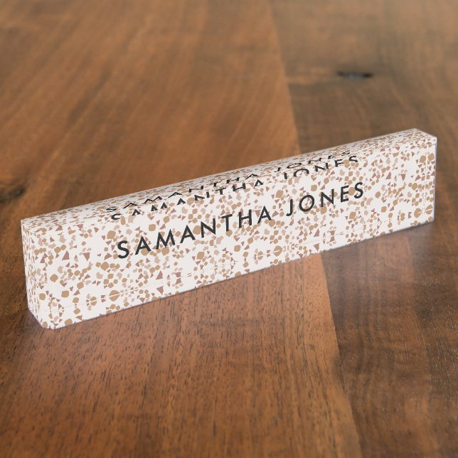 White Gray Terrazzo Classic Personalized Nameplate (Side)