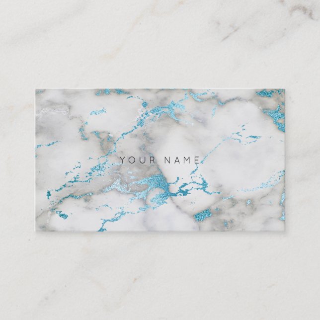White Gray Turquoise Blue Marble Vip Business Card (Front)