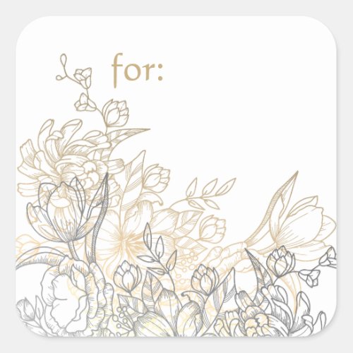 White Gray Vintage Golden Floral Elegant Scroll Square Sticker