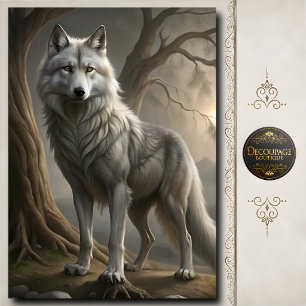 White Gray Wolf Misty Forest Wildlife Art Tissue Paper